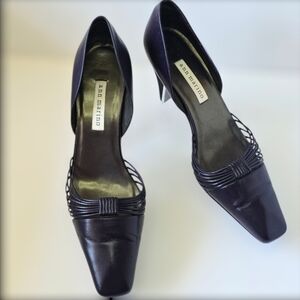 Ann Marino d'Orsay Plum Heels Square Toe Woven Strap Pumps Vintage Sz. 8.5